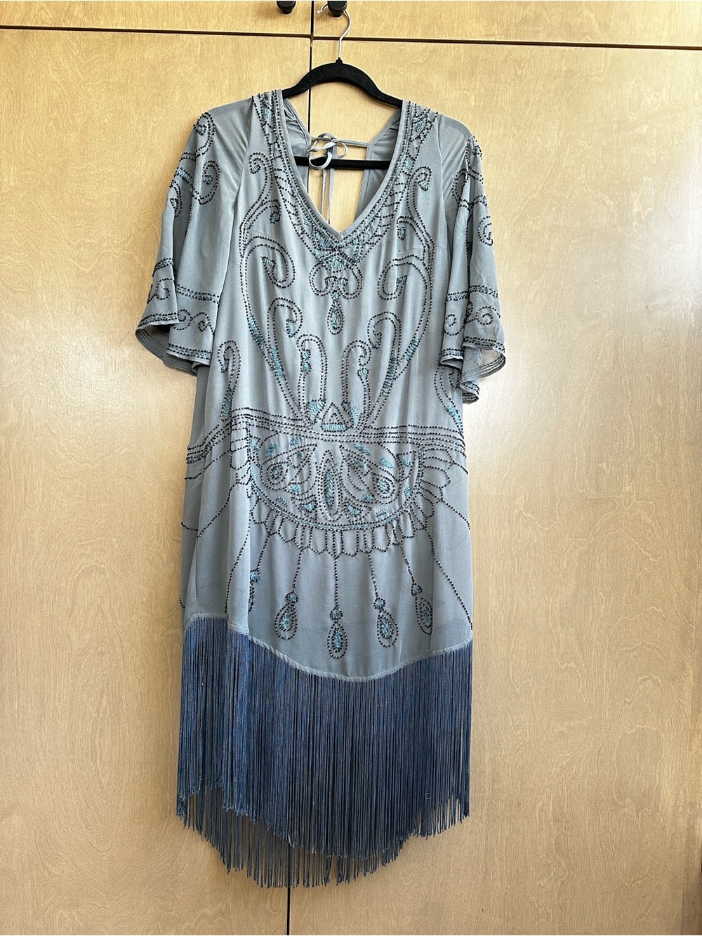 Free People Gray Blue Beaded Vintage Fringe Dress Small - Picture 3 of 14